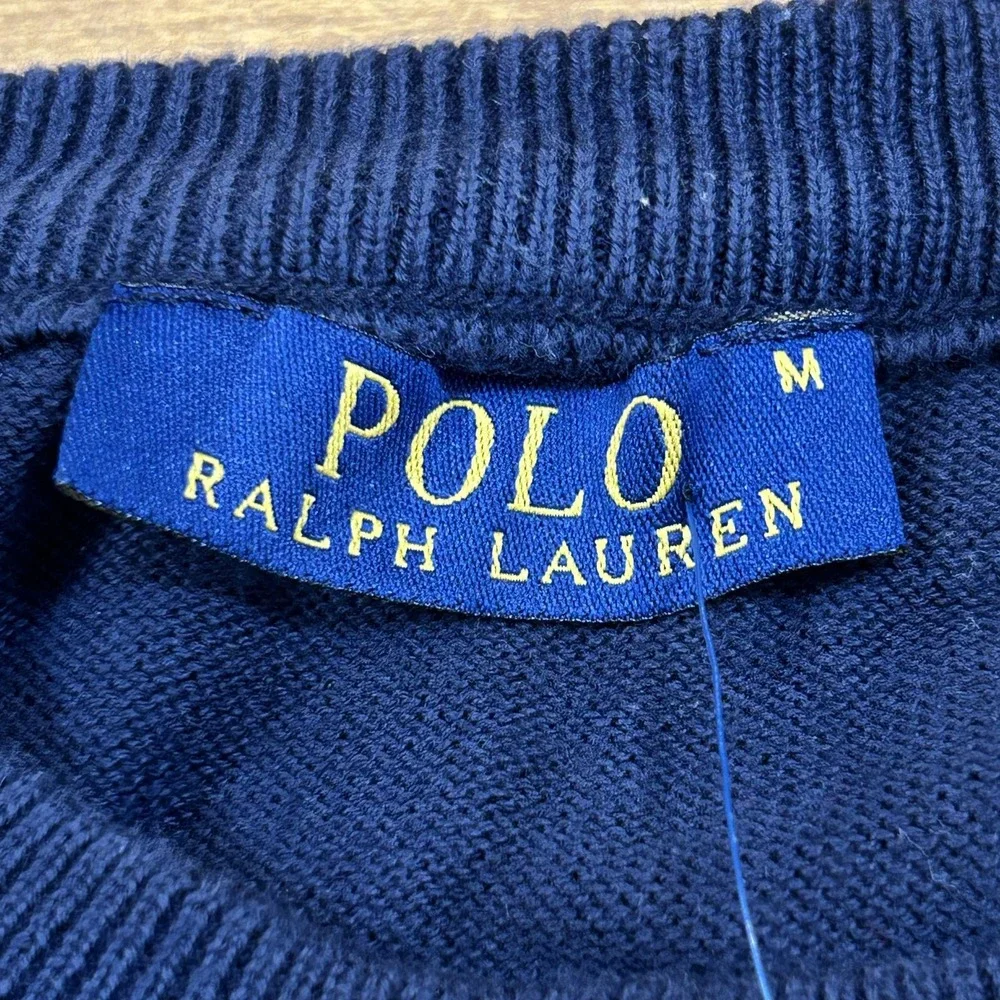 Polo Ralph Lauren Sweater Mens Medium Navy Blue Cotton Crewneck Pullover USA